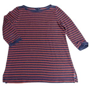 Lands End Boatneck Navy Red Striped Top